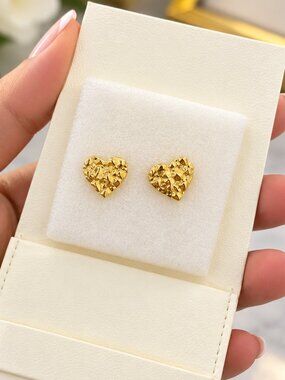 10mm Heart Nugget Earring Unisex Hip Hop Iced 14K Gold plated Stud Fashion